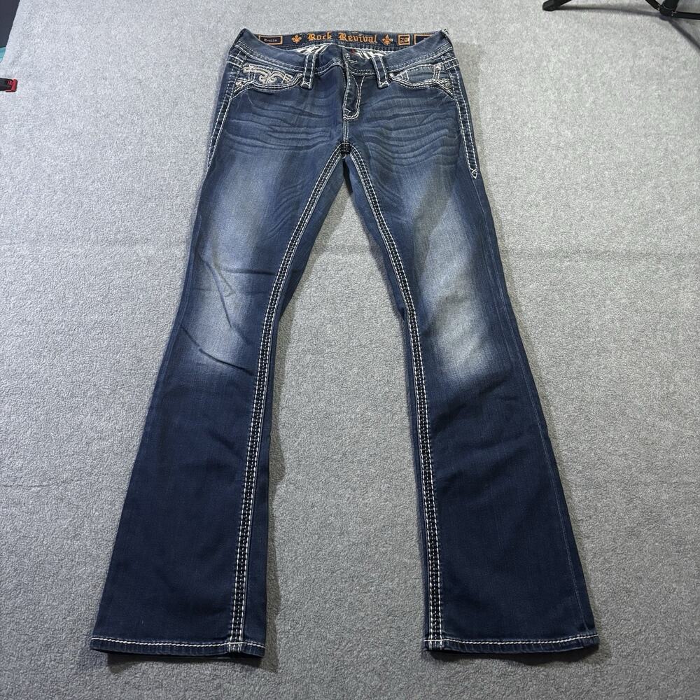 Rock Revival Evella Easy Bootcut Blue Jeans Women’s 29 Faux Flap Pocket 31x32